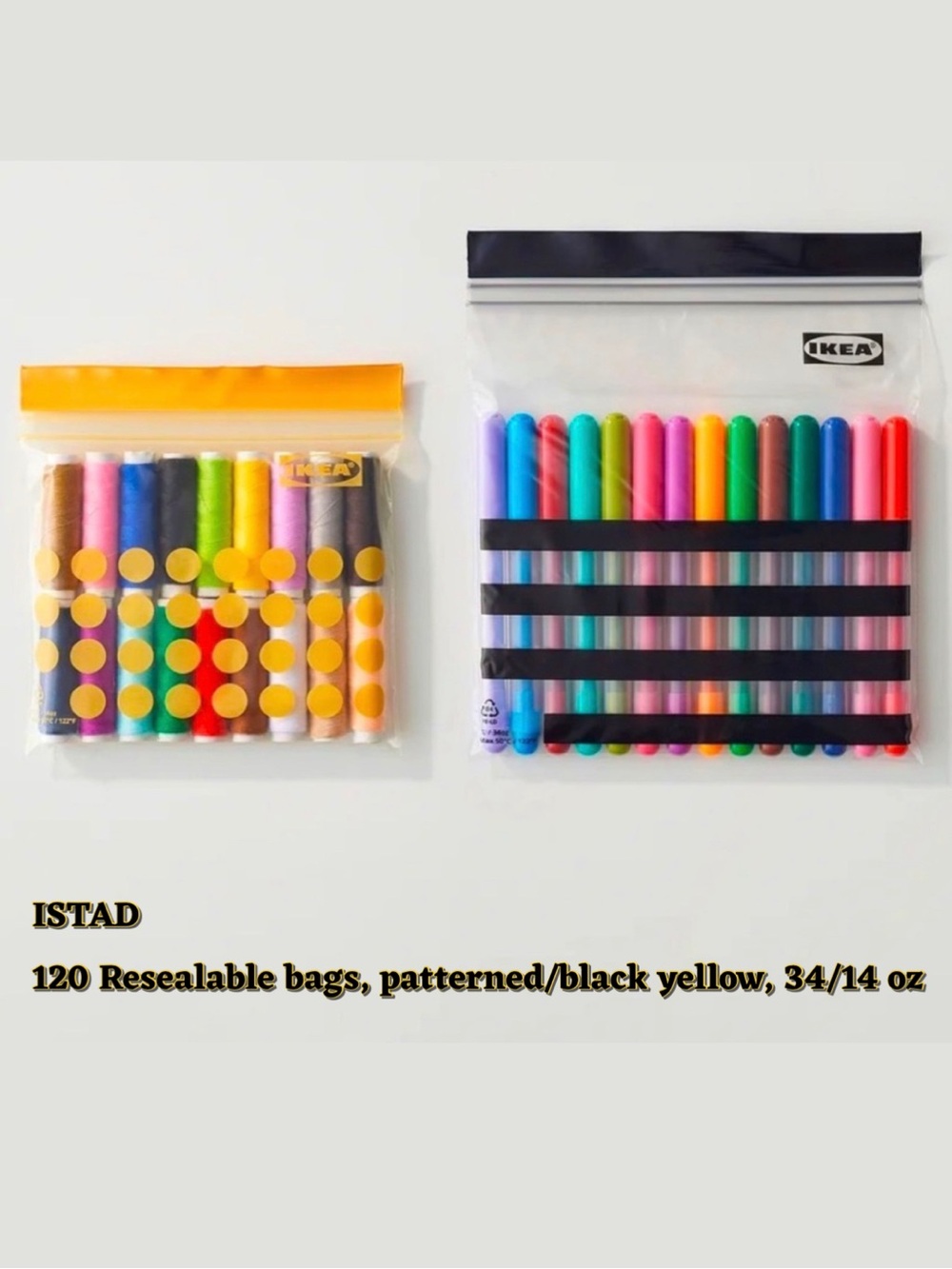 2 Boxes Reusable Storage Bags - Yellow & Black